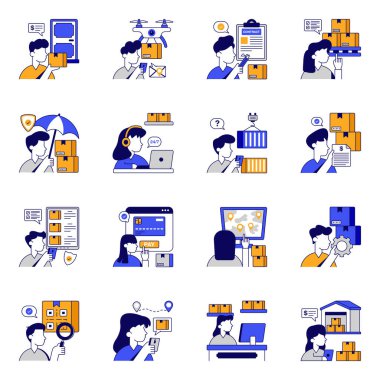 Kargo Düz Simgeleri Seti 