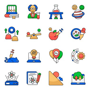 Bilim ve Teknoloji Düz Simgeleri Seti