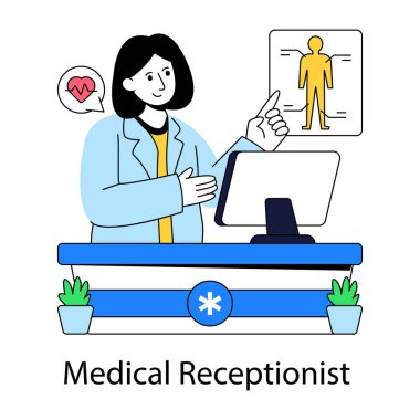 Hastane resepsiyonunun düz tasarım çizimi