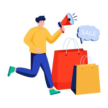 Alışveriş satış duyurusunun kavramsal düz tasarım çizimi