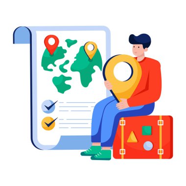 Beyaz arkaplanda izole edilmiş eşsiz bir seyahat haritası çizimi