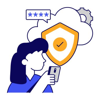 Bulut güvenliğinin kavramsal düz tasarım simgesi