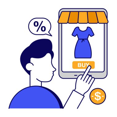 İnternetten elbise satın almanın renkli tasarım simgesi