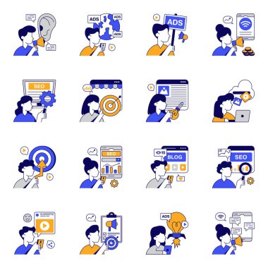 Duyuru Düz Simgeleri Seti