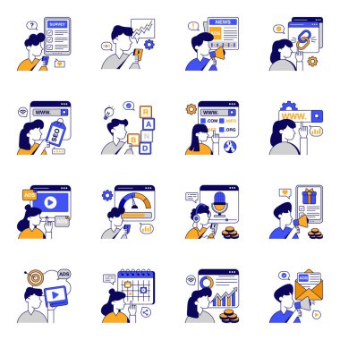 Dijital Pazarlama Düz Simgeleri Kümesi