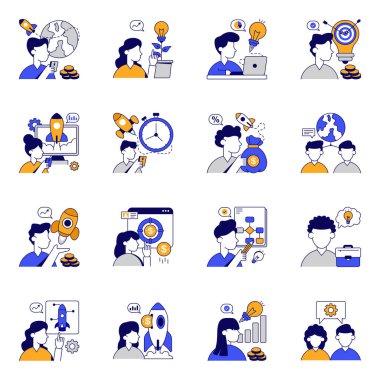 Pazarlama Düz Simgeleri Seti