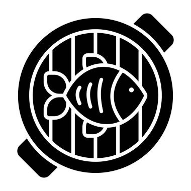 Izgara balığın katı tasarım simgesi.