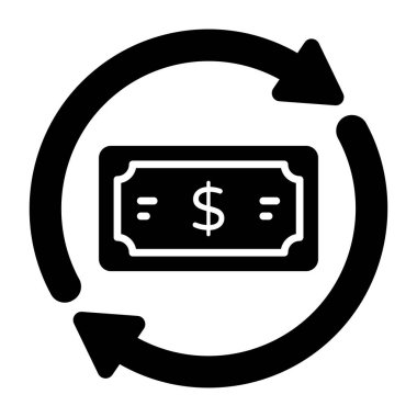 Somut tasarım içinde para dönüş simgesi beyaz arkaplanda izole