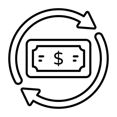 Para iade simgesi beyaz arkaplanda izole edilmiş satır tasarımı