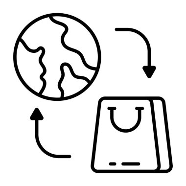 Küresel alışverişin kavramsal çizgi tasarım simgesi