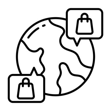 Küresel alışveriş sohbetinin kavramsal çizgi tasarım simgesi