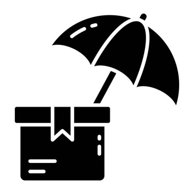 Şemsiye altında kutu, paket güvenliği simgesi