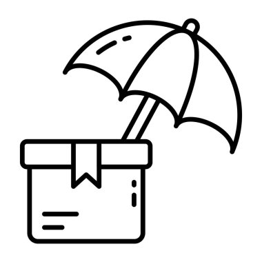 Şemsiye altında kutu, paket güvenliği simgesi