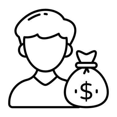 İnsan avatarı olan para çantası yatırımcı simgesini gösteriyor