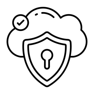 Bulut güvenliğinin kavramsal çizgi tasarımı simgesi