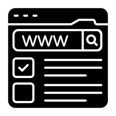 Web tarayıcısının katı tasarım simgesi, arama kutusu vektörü