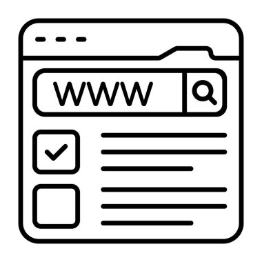 Web tarayıcısının satır tasarım simgesi, arama kutusu vektörü