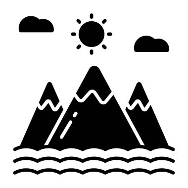 Güneşli tepeleri olan dağların eşsiz bir tasarım ikonu.