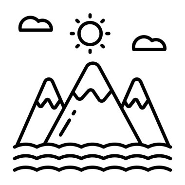 Güneşli tepeleri olan dağların eşsiz bir tasarım ikonu.