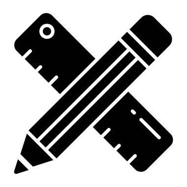 Pencil with scale, icon of stationery 