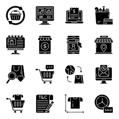 Alışveriş ve Ticaret Seti Katı Simgeler