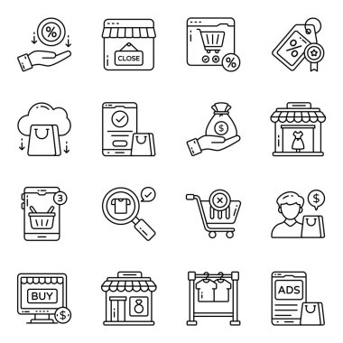 Alışveriş ve Satın Alma Doğrusal Simgeleri