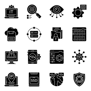 Bilgi Teknolojisi Kümesi Solid Simgeleri 