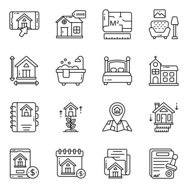 İnşaat ve Gayrimenkul Doğrusal Simgeleri Kümesi