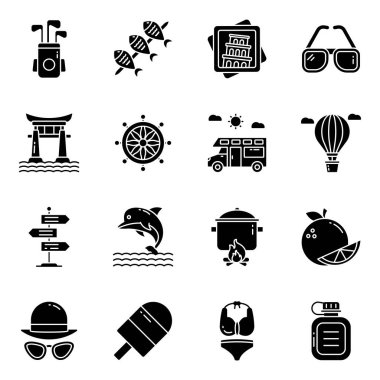 Tatil ve Seyahat Sabit Simgeleri Seti