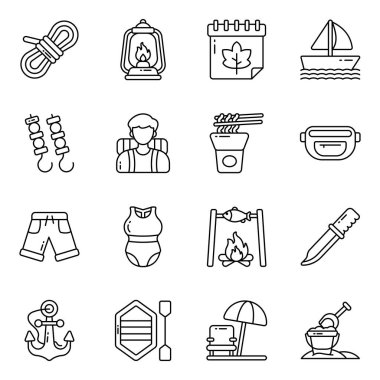 Seyahat ve Tur Doğrusal Simgeleri Kümesi