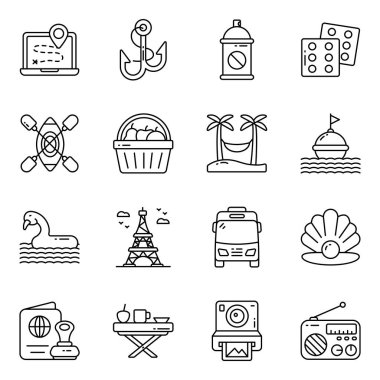 Tatiller ve Seyahat Doğrusal Simgeleri Kümesi