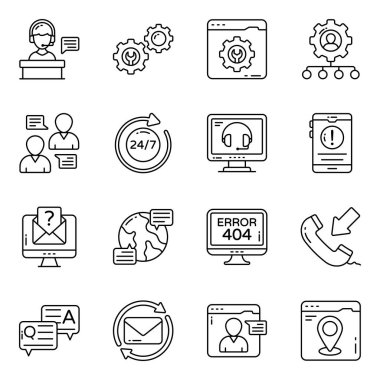 Müşteri Hizmetleri ve Doğrusal Simgeleri Seti 