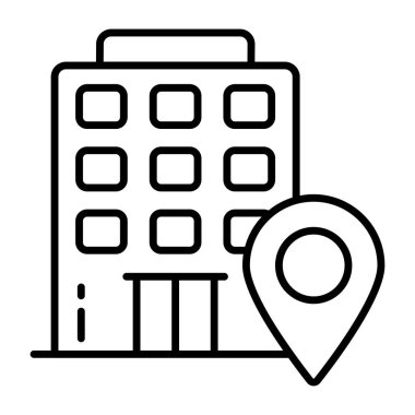 Otel konumu simgesi bina kavramına sahip iğne 