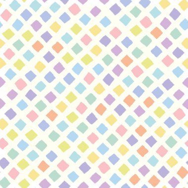 Vektör kreması kusursuz desen: elmas. Pastel engebeli elmaslar, beyaz bir arka planda oturuyor. Pastel Mozaik koleksiyonunun bir parçası.