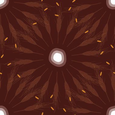 Vektör kahverengi pürüzsüz desen, koyu renk ekin çemberleri. Ortasında bulanık görünen beyaz taşlar ve dağınık tanecikler olan şeffaf buğday çemberleri. Alanlarda Dolu Koleksiyonunun Bir parçası.