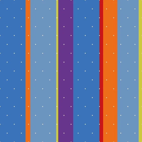 矢量蓝色无缝图案 蓝色快意 非常小的古董白色圆点坐落在一组生动而和谐的蓝色 橙色和紫色条纹上 Shades Dots系列的一部分 — 图库矢量图片