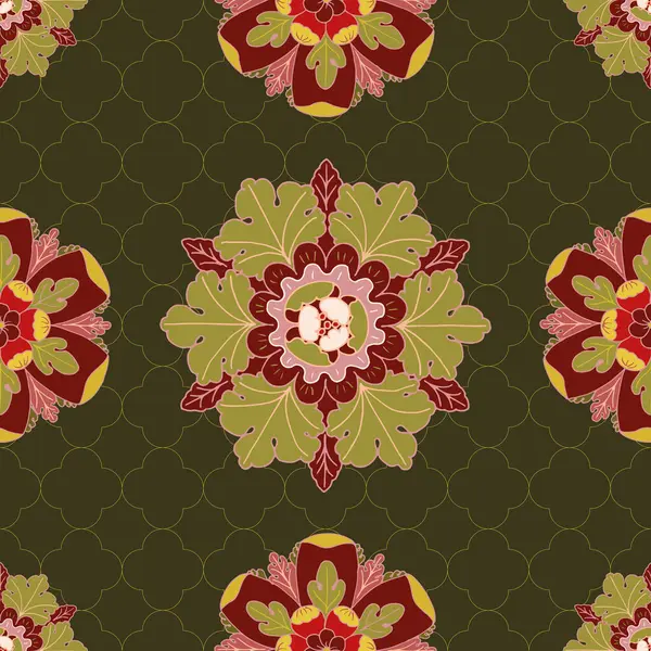 Vektörsüz şablon arka planı: Altın Kafes. Koyu yeşil arka planda narin bir altın kafesin önünde çapraz poz veren iki farklı roset. Trellis 'te Rosette Koleksiyonunun Bir parçası.