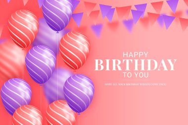 Vector elegant design of happy birthday background design with realistic balloons