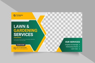 Vector agricultural and farming services web banner or social media post lawn gardening
