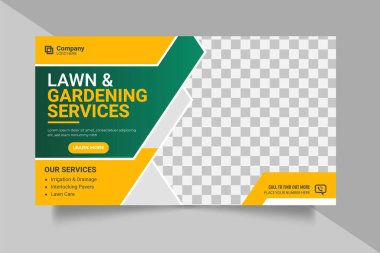 Vector agricultural and farming services web banner or social media post lawn gardening