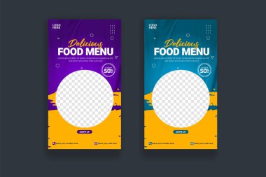 Vector burger instagram story template collection