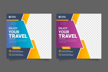 Vector travel tour instagram post banner or square flyer template premium
