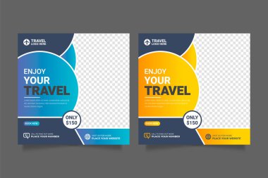 Vector travel tour instagram post banner or square flyer template premium
