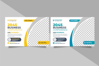 Vector creative business conference flyer or live webinar horizontal flyer and invitation