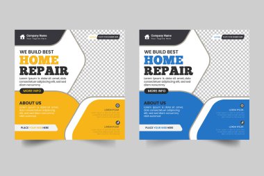 Vector construction and house renovation services social media post and web banner