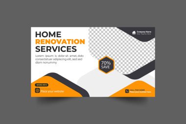 Vector construction renovation handyman home repair web banner social media post