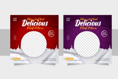 Vector food menu and restaurant social media banner template 