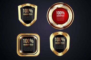 Vector gold badges seal quality labels. sale medal badge premium stamp