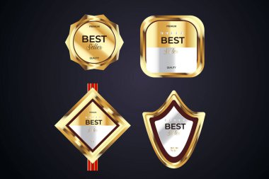 Vector gold badges seal quality labels. sale medal badge premium stamp