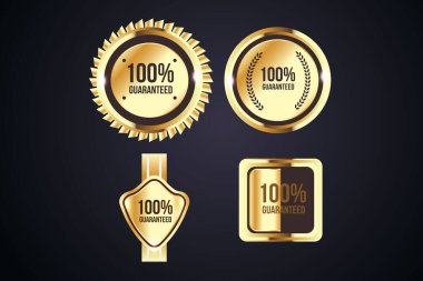 Vector gold badges seal quality labels. sale medal badge premium stamp